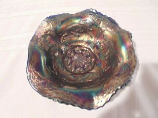 Vintage Fenton Lion Cobalt Blue Carnival Glass Ruffled Footed Bowl