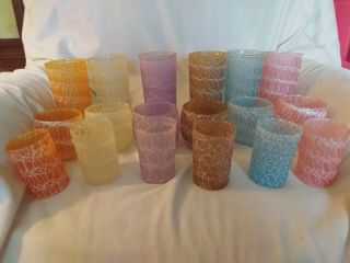 18 Color Craft Shat - R - Pruf Glass Spaghetti String Drinking Glasses Service For 6