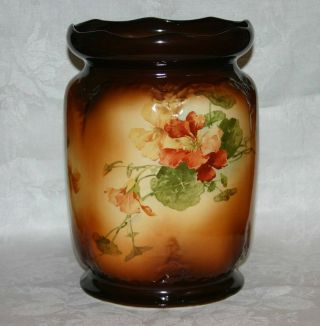 Antique " Warwick China " Large Victorain Wide Mouth Vase Transfered Florals