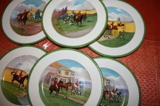 Antique Minton Dinner Plates,  Different Hunting Scenes,  Set Of 5,  In Ex.  Cond.