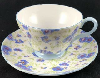 Scarce Shelley Henley Blue Pansy Chintz Cup & Saucer