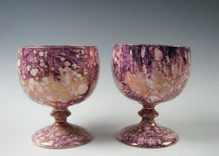 Antique Pink Sunderland Splash Luster Goblets 19th Century Staffordshire