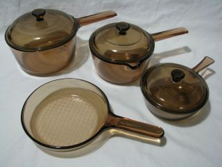 7 Pc Set Corning Vision Cookware,  7 " Skillet And Saucepans