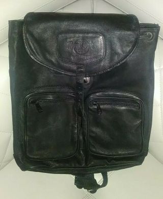 Hard Rock Cafe Hrc San Diego Black Leather Full Size Backpack Bag Very Rare