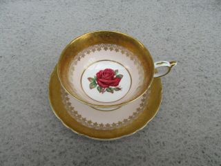 Vintage Paragon Pink And Gold Fancy Gold Trim Red Rose Center Tea Cup Saucer