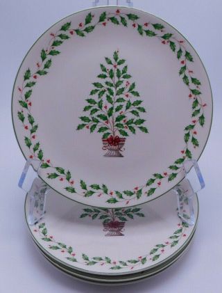 Set Of 4 Lenox Holiday American By Design Holly Berry Christmas Tree Plates 9 "