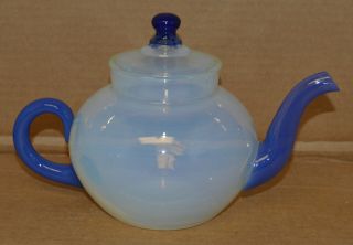 Fry Glass Froval Ware Teapot With Blue Handle & Finial - 1920 