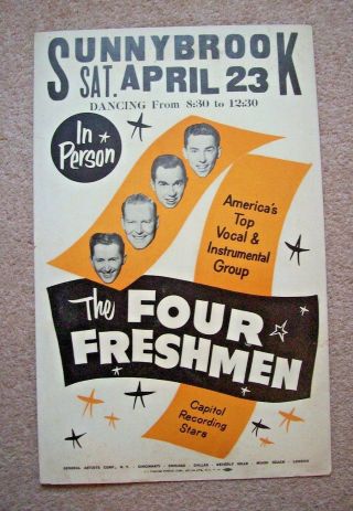 Vintage The Four Freshmen Jazz Concert Poster Sunnybrook Ballroom Pottstown Pa