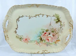 Vintage Limoges Vanity Tray Cream And Gold With Pink Roses Mcm Look