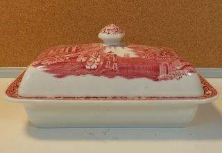 Htf Franciscan Vista Pink Red Transferware Covered Cheese Butter Dish England
