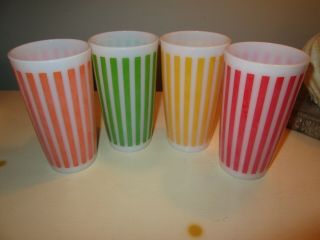 Vintage Hazel Atlas Candy Stripe Drinking Glasses Set Of 4 Milk Glass 8oc.