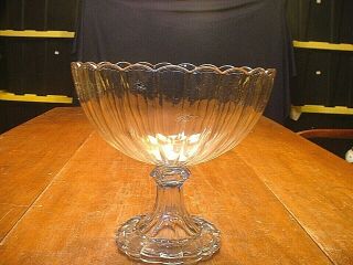 Large Antique Boston Sandwich Flint Glass Footed Compote / Punch Bowl