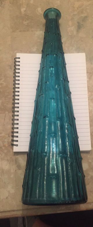 Vintage Blue Glass Genie Bottle Decanter Italy 60s 22” 4