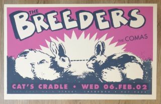 2002 The Breeders - Carrboro Silkscreen Concert Poster S/n By Casey Burns