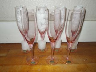 Vtg Mikasa Crystal Elegance Rose 9 " Champagne Flutes Set Of 7 Belgium