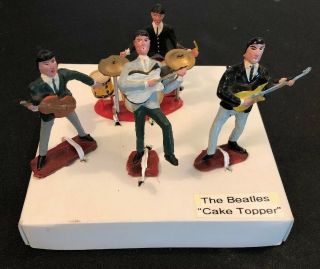 Vintage 1964 The Beatles Figures Figurines Cake Toppers Hong Kong 3.  25 " Tall