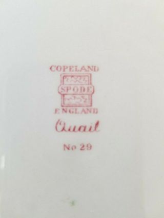 Copeland Spode Pink Tower Game Bird Dinner Plate No.  29 