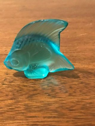 Signed Lalique France Small Art Glass Turquoise Fish