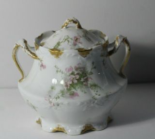 Antique 1903 Theodore Haviland Limoges Pink Apple Blossom Porcelain Sugar Bowl