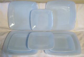 8 Fire King " Charm " Azurite Blue Plates - 4 Dinner 9 1/4 " And 4 Salad 6 3/4 "