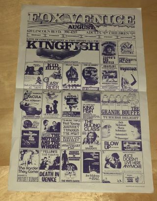 Fox Venice 1976 August Movie Film Schedule California Theater Kingfish Concert