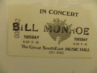 Bill Monroe 1970s Ticket Stub Autographed Signed Gsemh Atlanta Ga