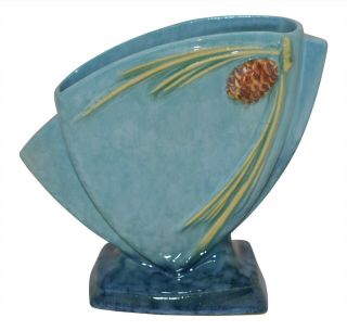 Roseville Pottery Wincraft Blue Pine Cone Ceramic Vase 272 - 6
