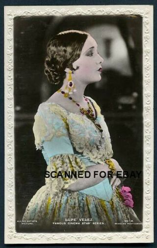 Lupe Velez 1920s Silent Star Beagles Hand Colour Tinted Photo Postcard