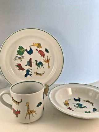 Arabia Made In Finland Parade Of Animals Childs 3 Piece Dish Set Mid Century