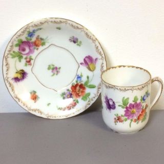 Antique 19th C Richard Klemm Dresden Porcelain Cabinet Demitasse Cup & Saucer
