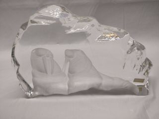Large 10 " Signed Mats Jonasson Art Glass Crystal Walrus Kosta Boda