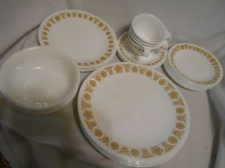 32 piece vintage Corelle golden butterfly dishes plates cups saucers soup bowls 2