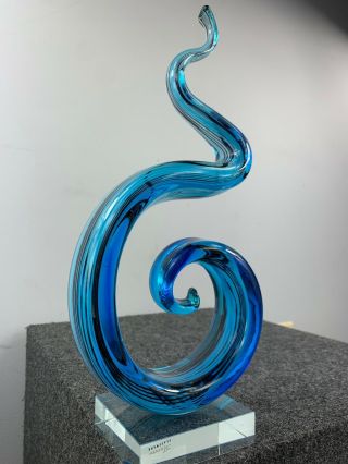 Vintage 12” Italian Murano Art Glass Blue Grammy Spiral Galaxy Statue Glassware