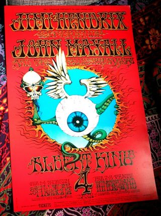 Jimi Hendrix Eyeball 1968 Fillmore Poster Rick Griffin 1991 - Size - 22 11/16 " X 14 "
