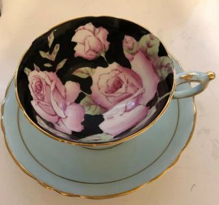 Paragon Cup & Saucer By Appointment Hm The Queen Mary Pink/black/gold Floral