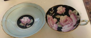 Paragon Cup & Saucer By Appointment HM The Queen Mary Pink/Black/gold Floral 3