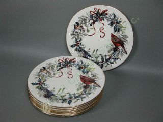 8 Lenox Winter Greetings 11 " Dinner Plates China Set Gold Trim Catherine Mcclung