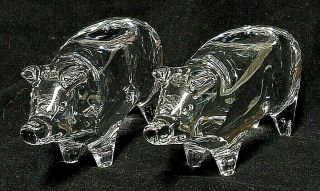 2 Baccarat France Glass Crystal Large Animal Pig Figurines Paperweight
