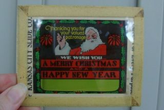 Antique Vintage Magic Lantern Slide Color Silent Movie Santa Claus Advertising