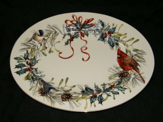 Lenox Winter Greetings 16 " Oval Platter W Cardinal Birds Catherine Mcclung X - Mas
