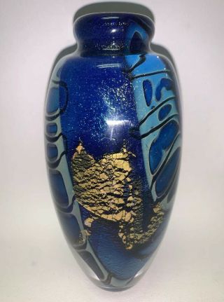 Vintage 1984 Eickholt Hand - Blown Art Glass Perfume Bottle Signed Iridescent Blue