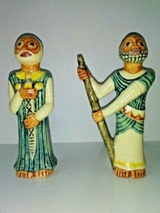 2 Vintage/antique Shearwater Pottery Crusade/bible Figurines 6 3/4 " Stamped/sign