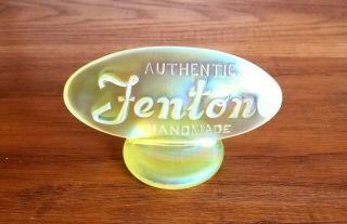 Fenton Topaz Opalescent Satin Vaseline Glass Dealer Oval Logo