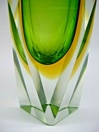 Murano Vintage Mandruzzato Style Sommerso Glass Multi Faceted Block Vase 18 Cm