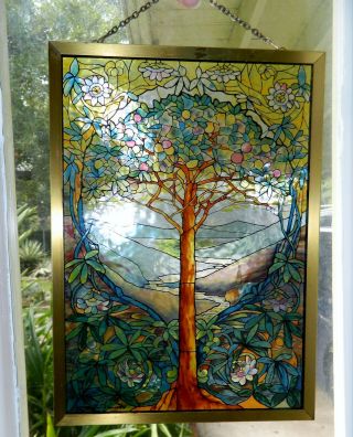 Vintage Glassmasters Louis C Tiffany Tree Of Life Stained Glass Panel 13 " X 9 "