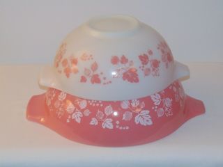Two Vintage Pink Pyrex Gooseberry Cinderella Mixing Bowls 443 And 444 Set Of 2