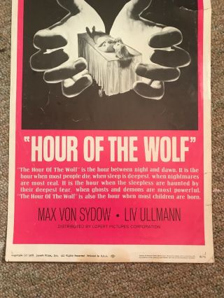 Ingmart Bergman ' s HOUR OF THE WOLF (1968) – 14” x 36” Insert Poster – VG C6 - 7 4