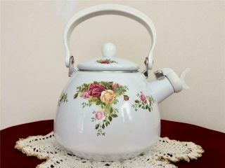 Royal Albert Old Country Rose Kettle Tea Pot With Whistle