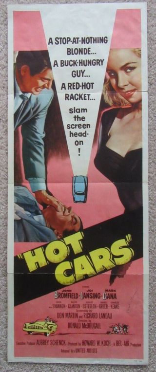 Hot Cars 1956 Insrt Movie Poster Fld Joi Lansing Vg