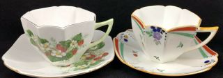 2 Shelley Queen Anne Strawberries Flashes Cup & Saucer